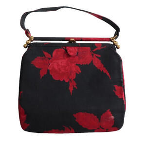 Palizzio New York Womens One Size Black Red Brocade Floral Handbag Purse